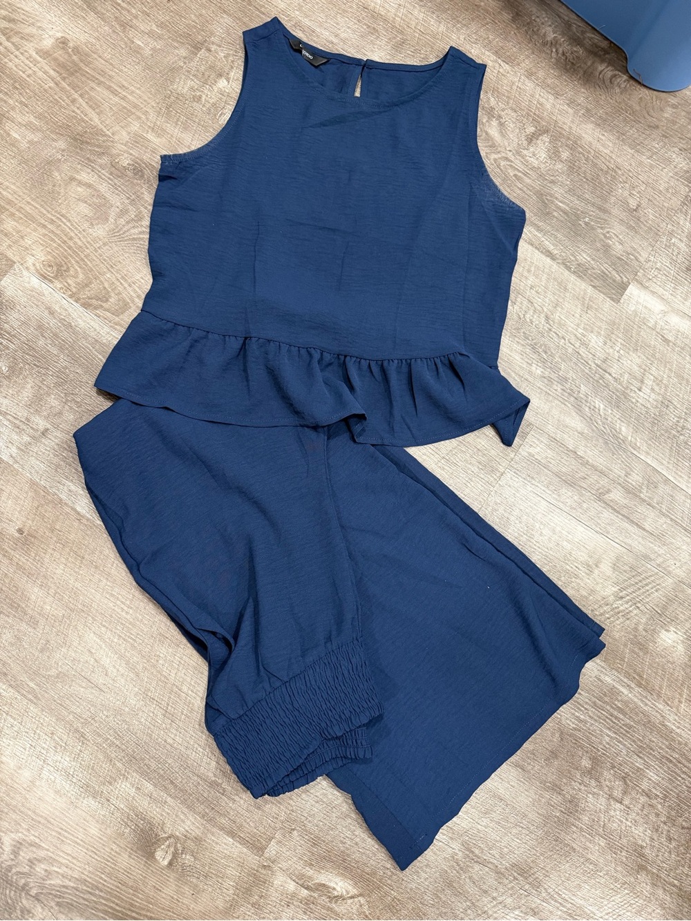 Navy Peplum Tank & Wide-Leg Set